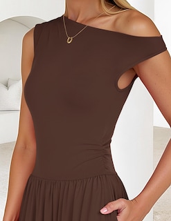 Foto 5 | Foto 5 | Vestido Largo Zesica Summer 2025 Con Un Solo Hombro Marrón Para Mujer - Venta Internacional.