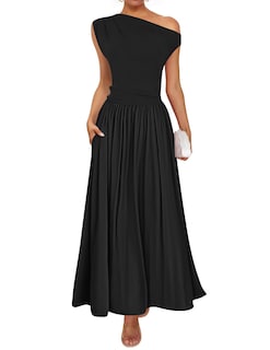 Foto 1 | Foto 1 | Vestido Largo Zesica Summer 2025 Con Un Solo Hombro Y Bolsillos Negro - Venta Internacional.