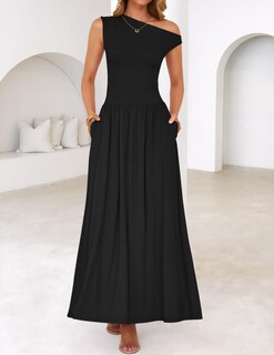 Foto 2 | Foto 2 | Vestido Largo Zesica Summer 2025 Con Un Solo Hombro Y Bolsillos Negro - Venta Internacional.