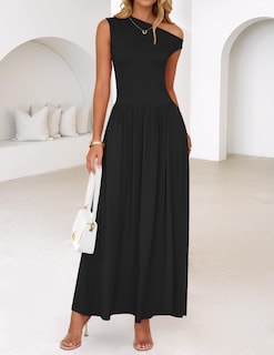 Foto 3 | Foto 3 | Vestido Largo Zesica Summer 2025 Con Un Solo Hombro Y Bolsillos Negro - Venta Internacional.