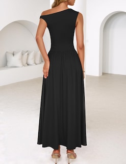 Foto 4 | Foto 4 | Vestido Largo Zesica Summer 2025 Con Un Solo Hombro Y Bolsillos Negro - Venta Internacional.