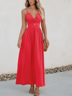 Foto 4 | Foto 4 | Vestido Largo Cupshe Con Cuello En V Retorcido, Sin Mangas, Recorte, Rayón Rojo - Venta Internacional.