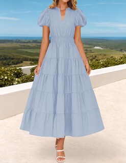 Foto 2 | Foto 2 | Vestido Largo Zesica Casual De Verano Con Cuello En V Y Volantes Escalonados Para Mujer - Venta Internacional.