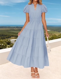 Foto 3 | Foto 3 | Vestido Largo Zesica Casual De Verano Con Cuello En V Y Volantes Escalonados Para Mujer - Venta Internacional.