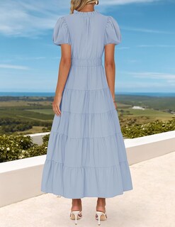 Foto 4 | Foto 4 | Vestido Largo Zesica Casual De Verano Con Cuello En V Y Volantes Escalonados Para Mujer - Venta Internacional.