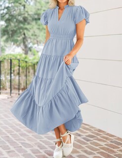 Foto 6 | Foto 6 | Vestido Largo Zesica Casual De Verano Con Cuello En V Y Volantes Escalonados Para Mujer - Venta Internacional.