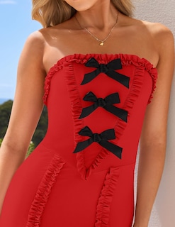 Foto 5 | Foto 5 | Vestido Largo Zesica Summer Con Hombros Descubiertos, Sin Mangas, Rojo S - Venta Internacional.