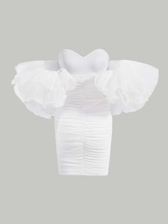 Foto 2 | Foto 2 | Vestido Wdirara Con Hombros Descubiertos, Malla Fruncida, Color Blanco, Talla Xs, Para Mujer - Venta Internacional.