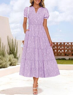 Foto 2 | Foto 2 | Vestido Zesica Para Mujer, Verano 2025, Manga Corta, Manga Corta, Color Morado - Venta Internacional.