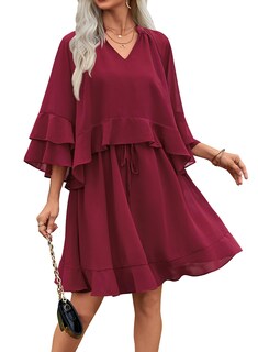 Foto 1 | Foto 1 | Vestido Ecowish Para Mujer, Manga Acampanada 3/4, Verano 2025, Rojo Vino - Venta Internacional.