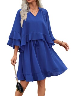 Foto 1 | Foto 1 | Vestido Ecowish Manga Acampanada 3/4 Cuello V Azul - Venta Internacional