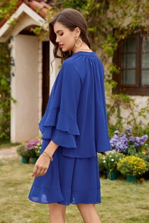 Foto 4 | Foto 4 | Vestido Ecowish Manga Acampanada 3/4 Cuello V Azul - Venta Internacional