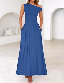 Foto 2 | Foto 2 | Vestido Largo Zesica Summer 2025 Con Un Solo Hombro Azul Para Mujer - Venta Internacional.