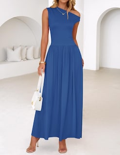 Foto 3 | Foto 3 | Vestido Largo Zesica Summer 2025 Con Un Solo Hombro Azul Para Mujer - Venta Internacional.