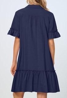 Foto 4 | Foto 4 | Vestido Camisero Merokeety De Verano Con Botones Y Volantes Azul Marino Para Mujer - Venta Internacional.