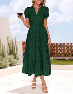 Foto 3 | Foto 3 | Vestido Midi Zesica Para Mujer 2025, Verano, Manga Corta, Color Verde - Venta Internacional.