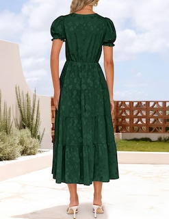 Foto 4 | Foto 4 | Vestido Midi Zesica Para Mujer 2025, Verano, Manga Corta, Color Verde - Venta Internacional.
