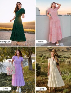 Foto 6 | Foto 6 | Vestido Midi Zesica Para Mujer 2025, Verano, Manga Corta, Color Verde - Venta Internacional.