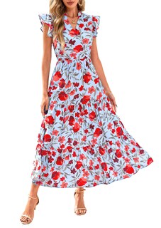 Foto 1 | Foto 1 | Vestido Midi Prettygarden Para Mujer Con Cuello En V Con Estampado Floral De Verano 2025 - Venta Internacional.