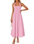 Vestido Zesica Vestido Midi Halter Sin Mangas De Verano Rosa Para Mujer - Venta Internacional.