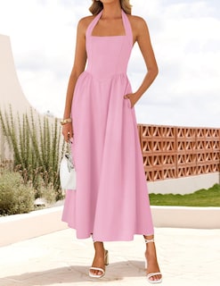 Foto 2 | Foto 2 | Vestido Zesica Vestido Midi Halter Sin Mangas De Verano Rosa Para Mujer - Venta Internacional.