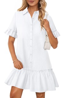Foto 1 | Foto 1 | Vestido Camisero Merokeety De Verano Con Botones Y Volantes Blancos Para Mujer - Venta Internacional.