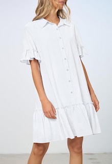 Foto 2 | Foto 2 | Vestido Camisero Merokeety De Verano Con Botones Y Volantes Blancos Para Mujer - Venta Internacional.