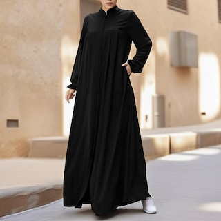 Foto 3 | Foto 3 | Vestido Abaya Para Mujer Musulmana, Manga Larga, Cierre Frontal, Negro - Venta Internacional.