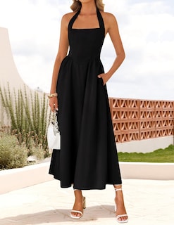 Foto 2 | Foto 2 | Vestido Zesica De Verano Sin Mangas, Halter, Midi, Negro, Para Mujer - Venta Internacional.