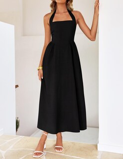 Foto 6 | Foto 6 | Vestido Zesica De Verano Sin Mangas, Halter, Midi, Negro, Para Mujer - Venta Internacional.
