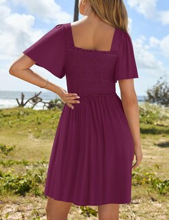 Foto 4 | Foto 4 | Vestido Zesica Minivestido Casual De Verano Para Mujer, Color Ciruela, Xl - Venta Internacional.