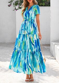 Foto 4 | Foto 4 | Vestido Largo Prettygarden Para Mujer, Bohemio, Floral, Azul, Xxl - Venta Internacional.