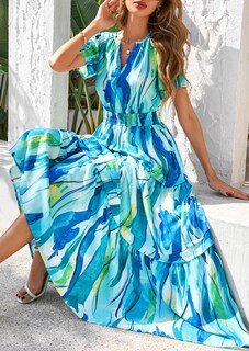 Foto 5 | Foto 5 | Vestido Largo Prettygarden Para Mujer, Bohemio, Floral, Azul, Xxl - Venta Internacional.