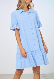 Foto 2 | Foto 2 | Vestido Camisero Merokeety De Verano Con Botones Y Volantes Azules Para Mujer - Venta Internacional.