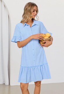 Foto 7 | Foto 7 | Vestido Camisero Merokeety De Verano Con Botones Y Volantes Azules Para Mujer - Venta Internacional.