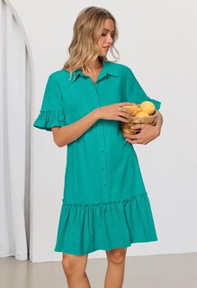 Foto 7 | Foto 7 | Vestido Camisero Merokeety De Verano Con Botones Y Mangas Con Volantes Para Mujer - Venta Internacional.
