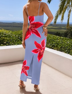 Foto 4 | Foto 4 | Vestido Largo Zesica Para Mujer, Estampado Floral, Tirantes Finos, Color Azul - Venta Internacional.