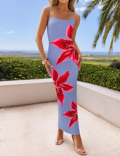 Foto 7 | Foto 7 | Vestido Largo Zesica Para Mujer, Estampado Floral, Tirantes Finos, Color Azul - Venta Internacional.