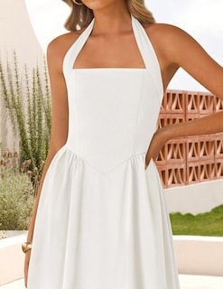 Foto 5 | Foto 5 | Vestido Zesica Summer Halter Midi White Sin Mangas Para Mujer - Venta Internacional.