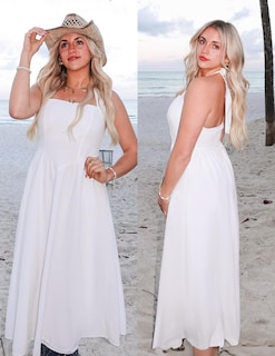 Foto 6 | Foto 6 | Vestido Zesica Summer Halter Midi White Sin Mangas Para Mujer - Venta Internacional.