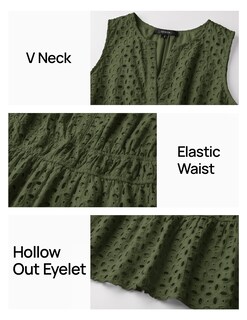 Foto 5 | Foto 5 | Vestido Zesica Para Verano, Sin Mangas, Cuello En V, Con Ojales, Fiesta, Color Verde Militar - Venta Internacional.