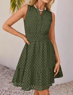 Foto 6 | Foto 6 | Vestido Zesica Para Verano, Sin Mangas, Cuello En V, Con Ojales, Fiesta, Color Verde Militar - Venta Internacional.