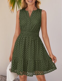 Foto 7 | Foto 7 | Vestido Zesica Para Verano, Sin Mangas, Cuello En V, Con Ojales, Fiesta, Color Verde Militar - Venta Internacional.