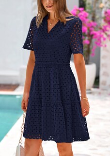 Foto 4 | Foto 4 | Vestido Prettygarden Para Mujer, Manga Corta, Cuello En V, Línea A, Azul Marino - Venta Internacional.
