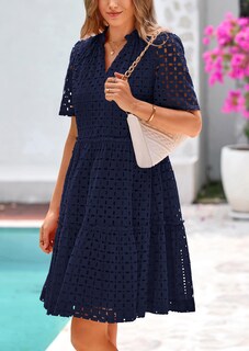 Foto 7 | Foto 7 | Vestido Prettygarden Para Mujer, Manga Corta, Cuello En V, Línea A, Azul Marino - Venta Internacional.