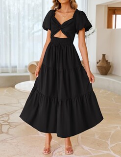 Foto 2 | Foto 2 | Vestido Zesica 2025 Para Mujer, Estilo Bohemio, Estampado, Vacaciones, Negro, Tamaño Mediano - Venta Internacional.