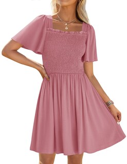 Foto 1 | Foto 1 | Vestido Zesica 2025, Casual, De Verano, Con Mangas Onduladas, Rosa Para Mujer - Venta Internacional.