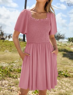 Foto 2 | Foto 2 | Vestido Zesica 2025, Casual, De Verano, Con Mangas Onduladas, Rosa Para Mujer - Venta Internacional.