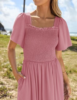 Foto 3 | Foto 3 | Vestido Zesica 2025, Casual, De Verano, Con Mangas Onduladas, Rosa Para Mujer - Venta Internacional.