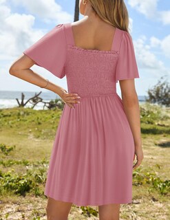 Foto 4 | Foto 4 | Vestido Zesica 2025, Casual, De Verano, Con Mangas Onduladas, Rosa Para Mujer - Venta Internacional.